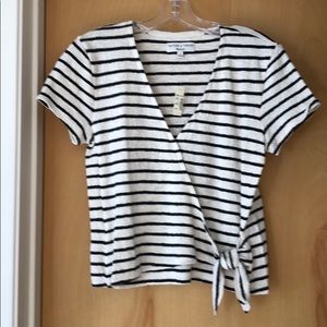 NWT Madewell Texture & Thread Short-Sleeve Wrap Top Stripe
